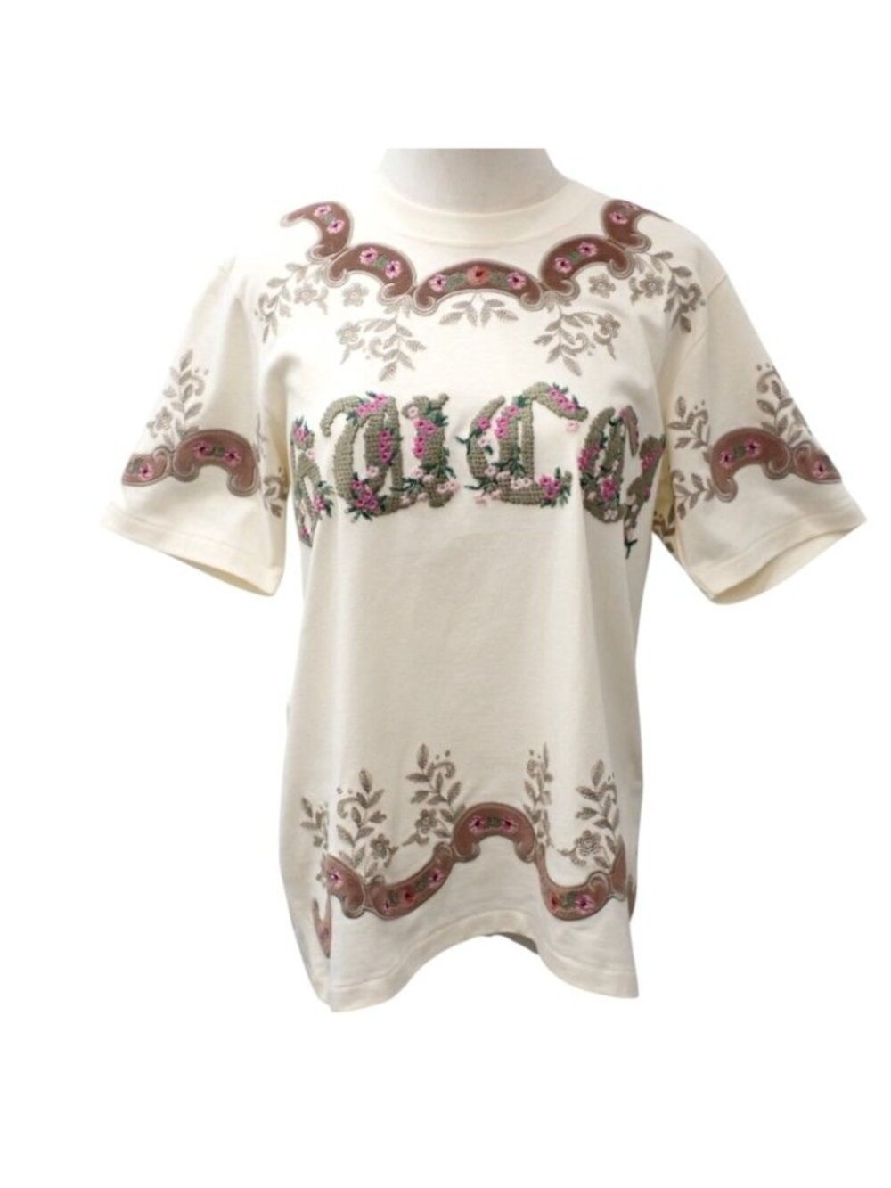 Gucci Flower Embroidery T-Shirt Short Sleeve Cotton Ivory S